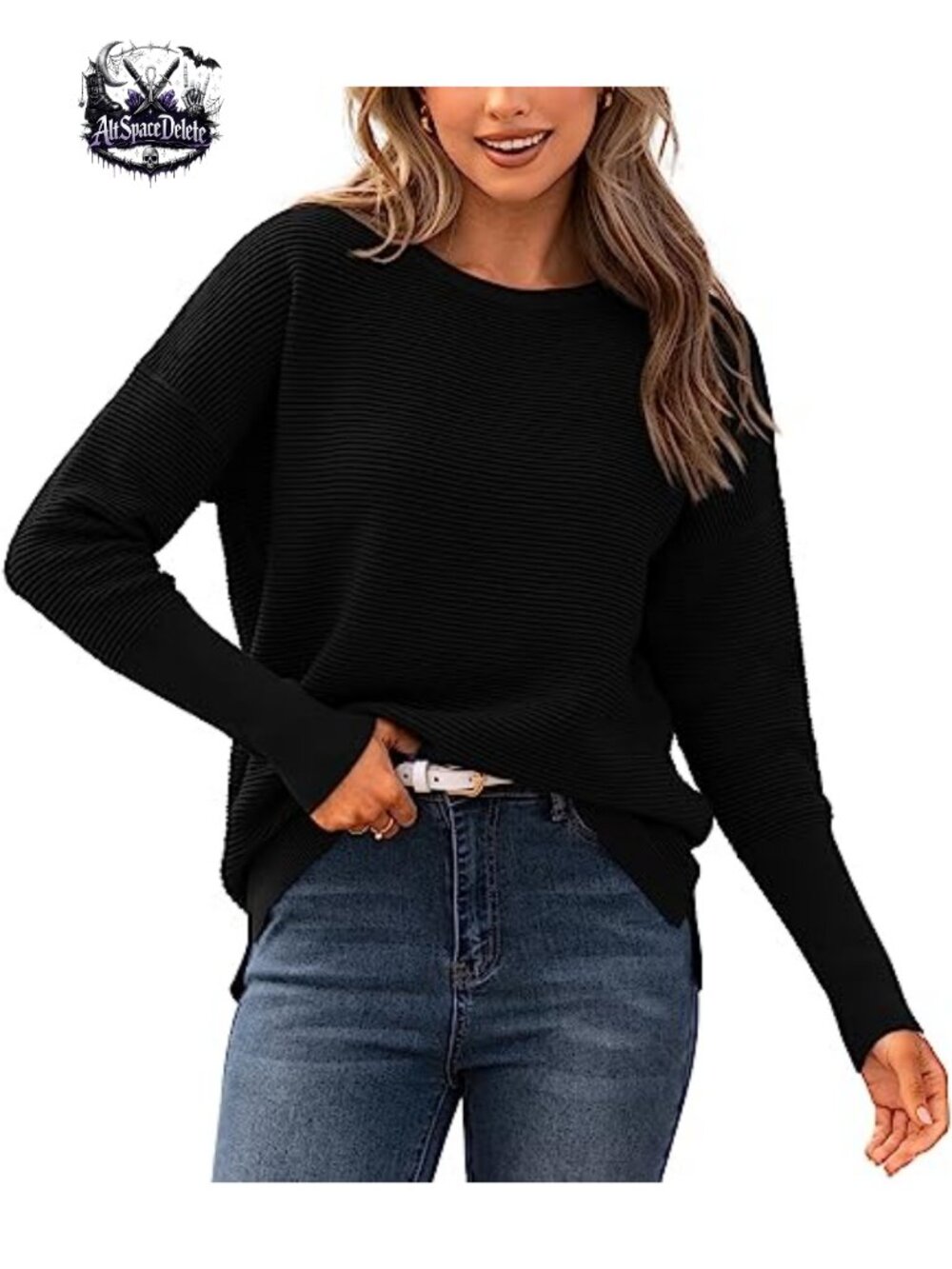 Womens Ribbed Knit Loose Fit Pullover Sweater Crew Neck Long Sleeve